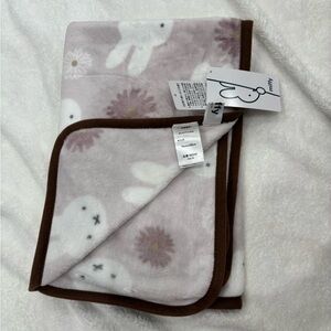 Miffy🐰💜Floral Lavender Blanket with Brown Trim